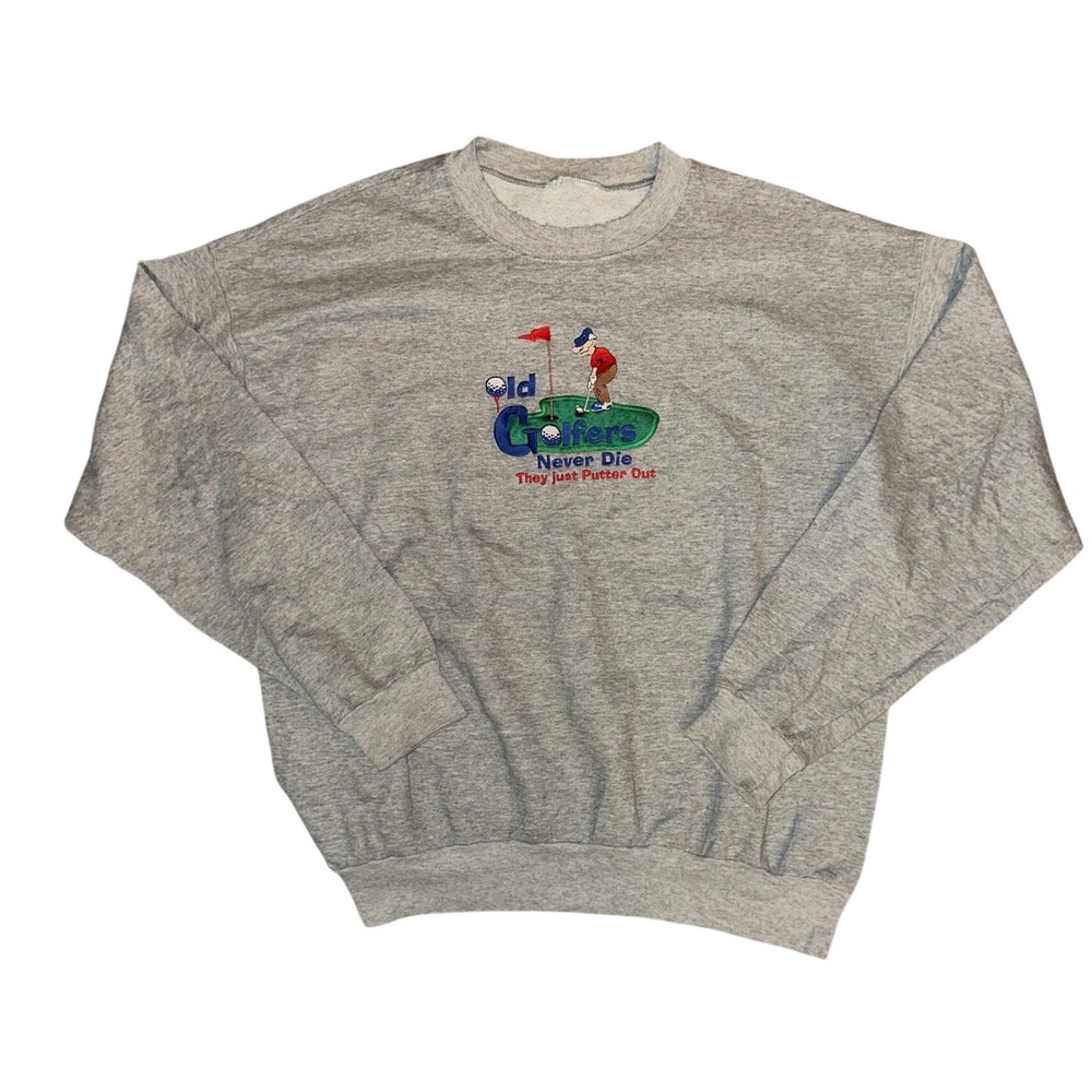 Vintage Old Golfers Never Die They Just Putter Out Gray Crewneck Sweatshirt